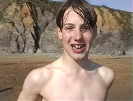 Nick reports to the waiting journalists after completing his swim across the Atlantic
